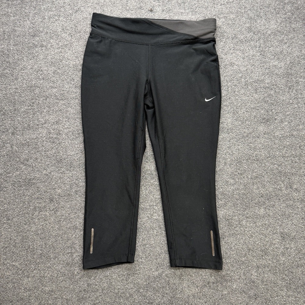 Nike Women's Dri Fit Cropped Leggings Size Medium Black/Gray‎ Y2K